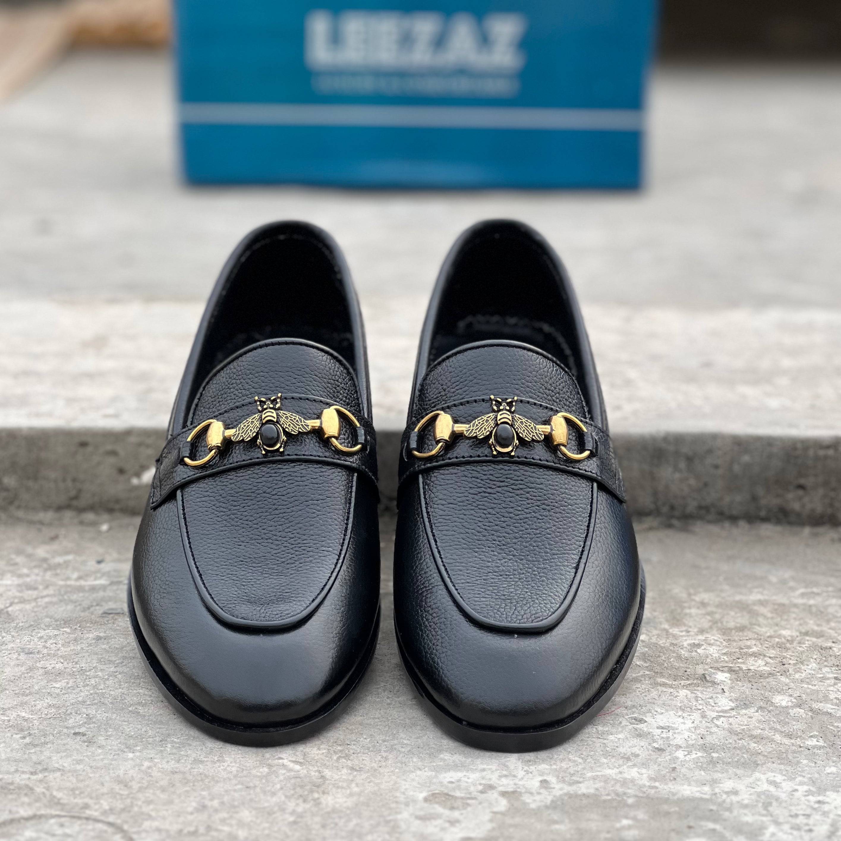 704-black leather loafers - Lezaaz Store