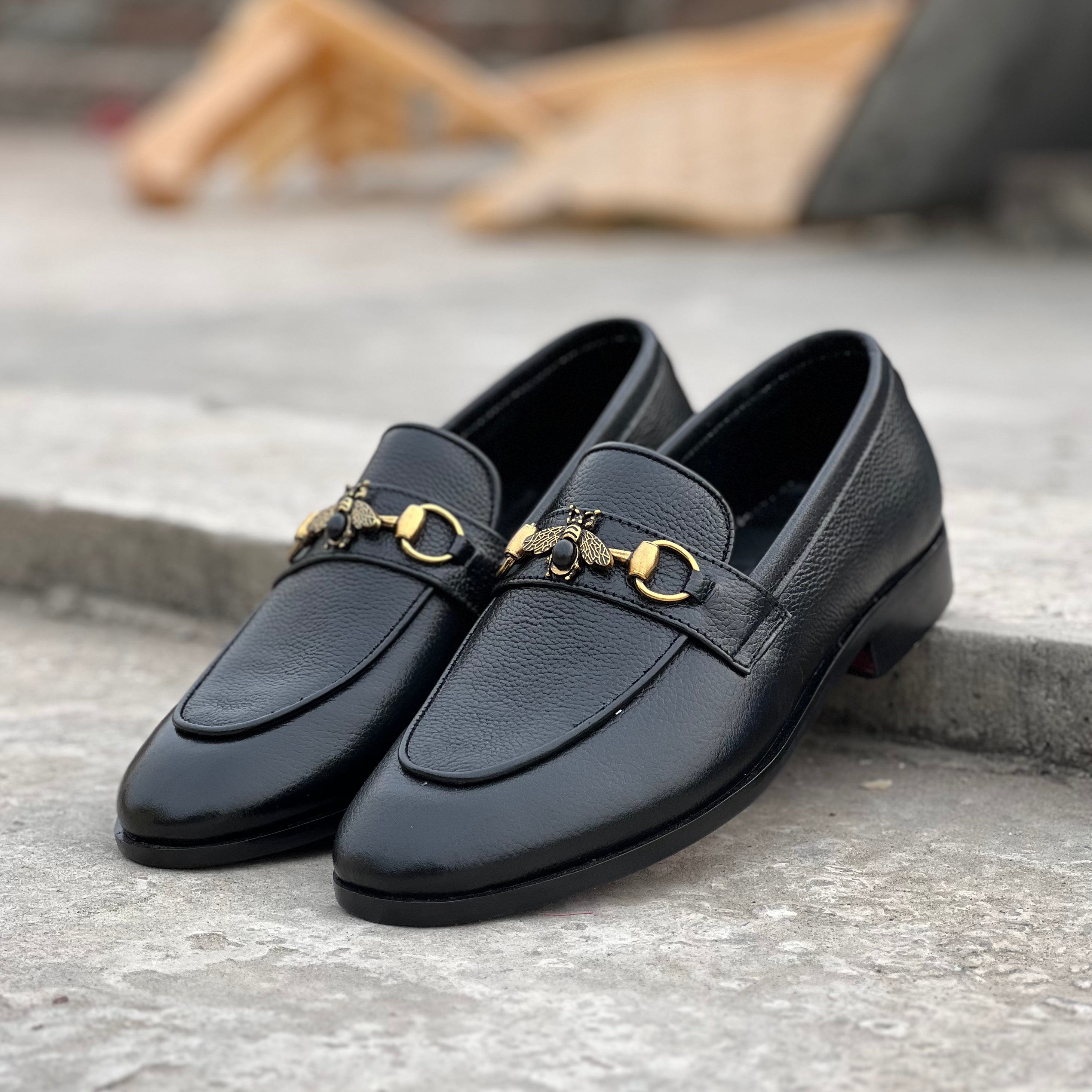 704-black leather loafers - Lezaaz Store